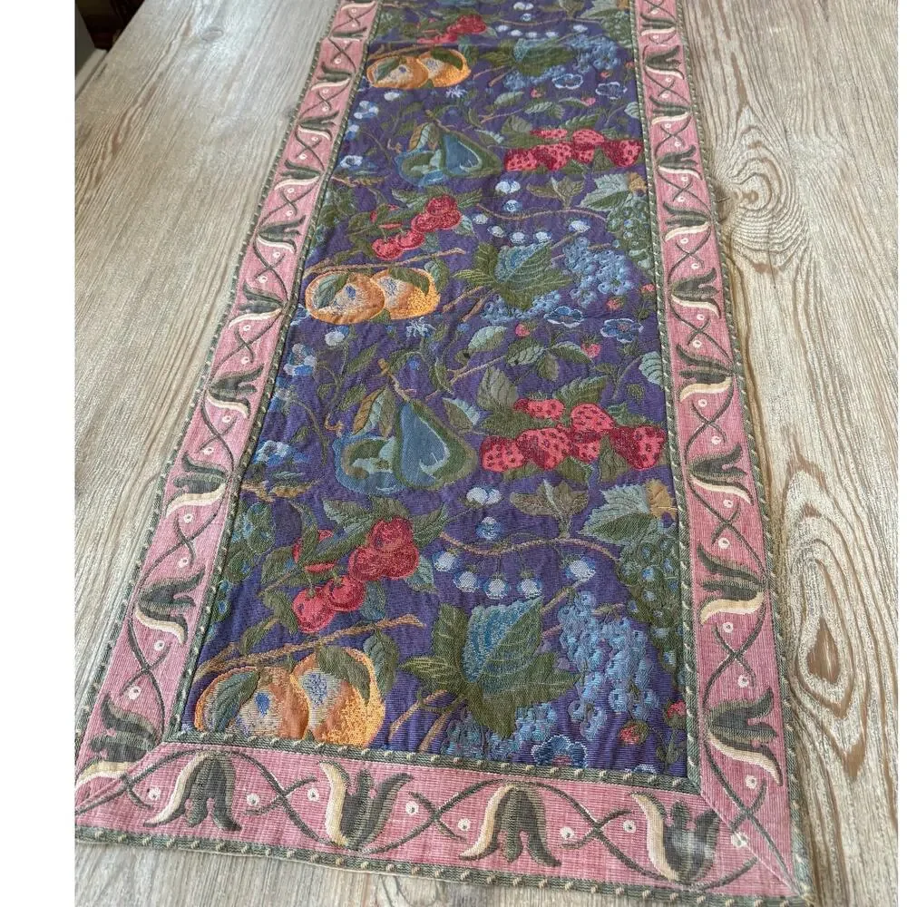 Vintage Tapisserie Tapestry Woven Art Summer Fruit Table Runner